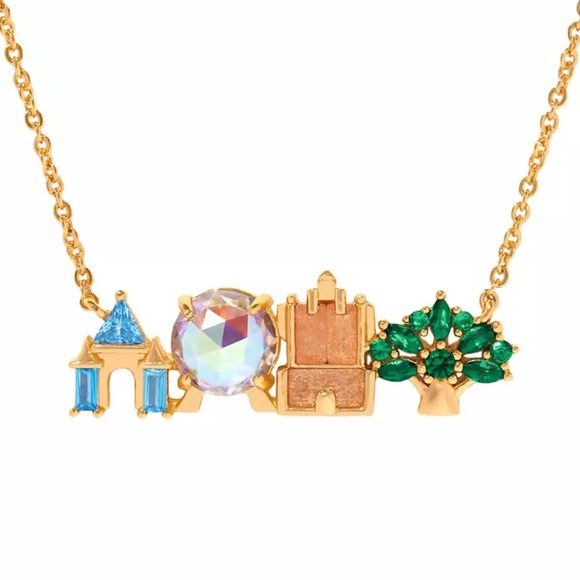 Disney Jewelry - Disneyland Castle inspired Necklace gold crystals rhinestones
